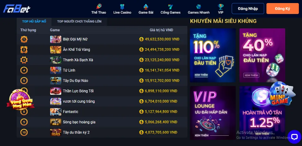 Hoàn trả tiền mặt VIP